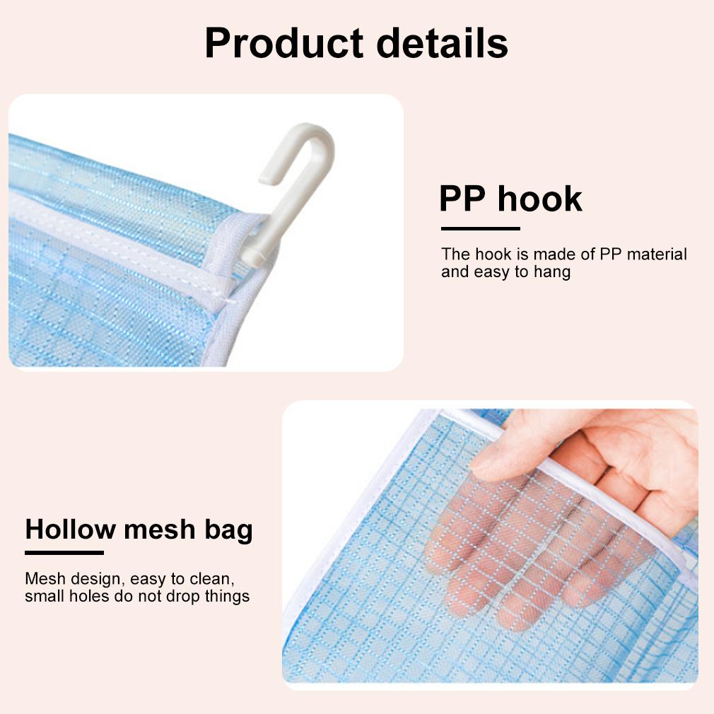 1Pc Kühlschrank Lagerung Mesh Tasche Küche Organisatoren Tragbare Gewürz Lebensmittel Snacks Net Tasche Doppel Fach Hängen Tasche Weiß Blau