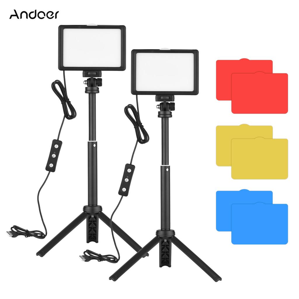 Andoer USB Video Conference Lighting Kit with 2 * LED Video Lights 5600K Dimmable + 2 * Desktop