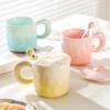 High Value Gradient Ceramic Cup Niche Design Sense Mug with Lid Spoon for Girls Coffee Cup Couple Drinking Water Cup
