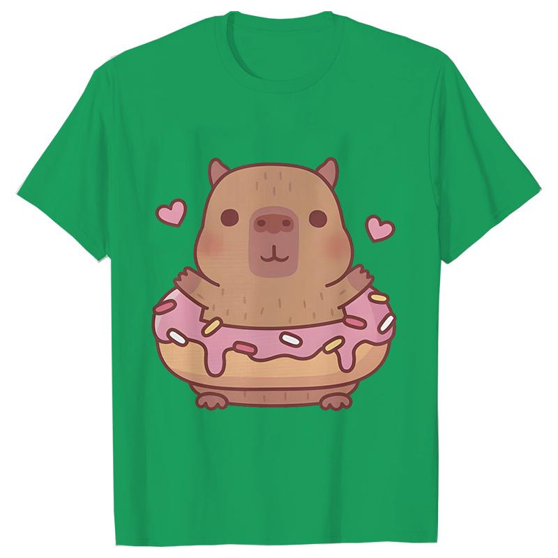 Cartoon Capybara Donut Y2k Tops Women T-shirt Summer Harajuku Fashion Streetwear Cute Kawaii Graphic Female Clothing Ulzzang Tees