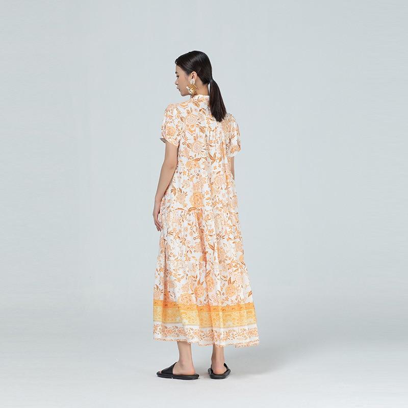 Xitao Print Pattern Dress Fashion New Omen Pleated Hem Irregular Hot Color Patchwork Loose Dress WMD1101