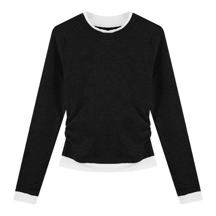 Women's Retro Spliced Pleated Two-Piece Long-Sleeve T-Shirt