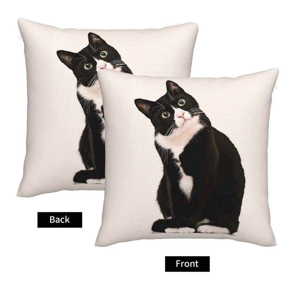 Urocza poszewka na poduszkę z kotem Dwustronnie drukowana lniana poszewka na poduszkę z kotem z kreskówki Dekoracja domu poszewka na poduszkę