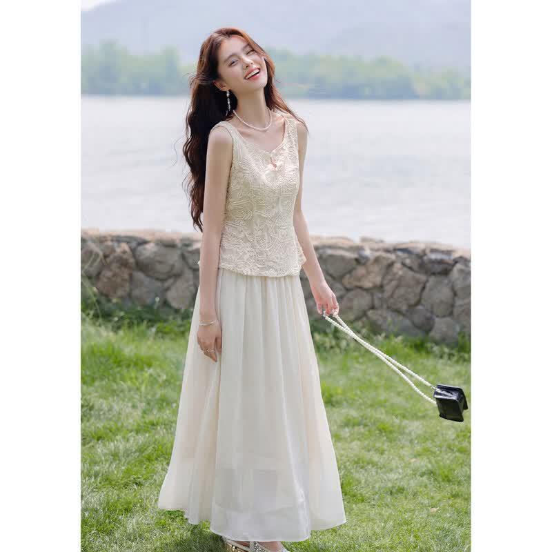 Mocana Women s Elegant Lace Sleeveless Top & Long Skirt Set S