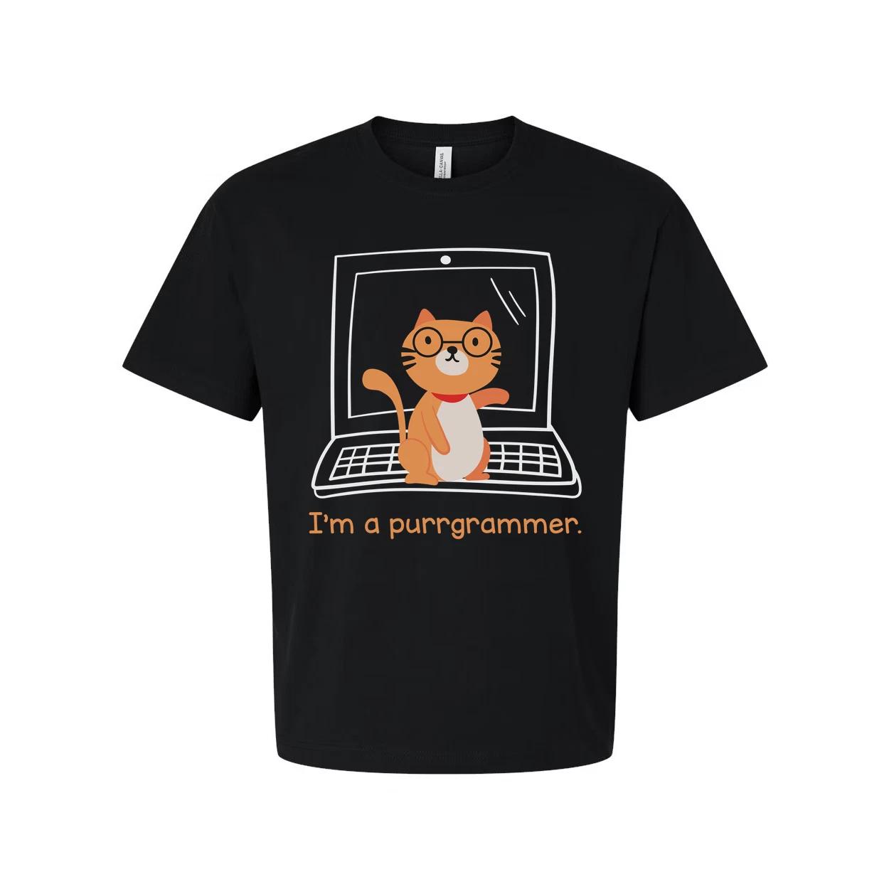 

Унисекс футболка с котом-программистом в очках на ноутбуке Графика Purrrgrammer Юмор 3XL