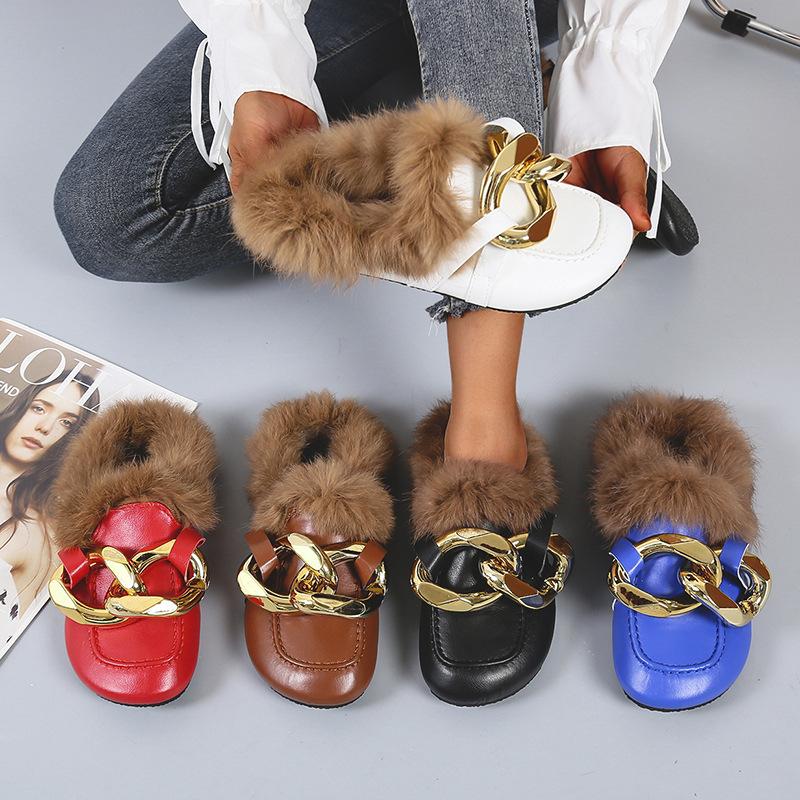 Autumn and Winter Fashion Plush Slippers Plus Size Women's Casual Slippers Loafers for Women