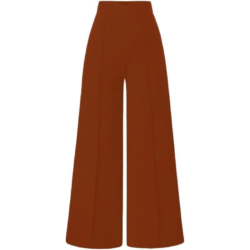 Solid Color Vintage Casual Loose High Waist Wide Leg Long Trousers For Women