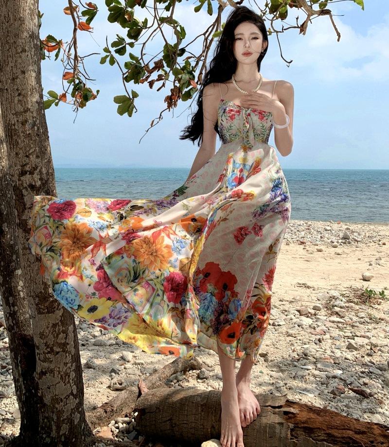 New Color Broken Flower Suspender Strap High Waist Vacation Dress Fashion Fashion Temperament