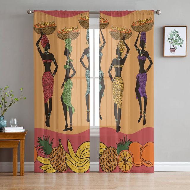 African Women Bottle Sheer Window Curtains For Living Room Bedroom Girls Room Decoration Tulle Curtains
