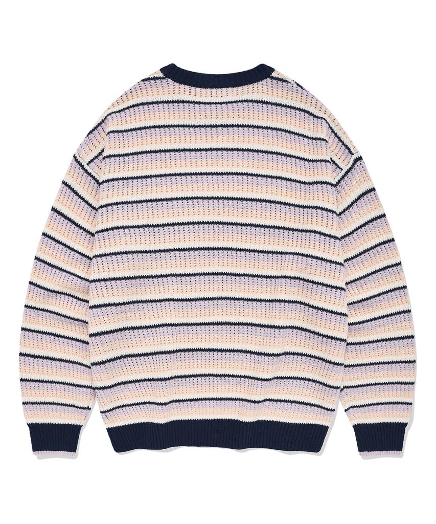 COVERNAT Multi-Stripe Crew Neck Knit Salmon