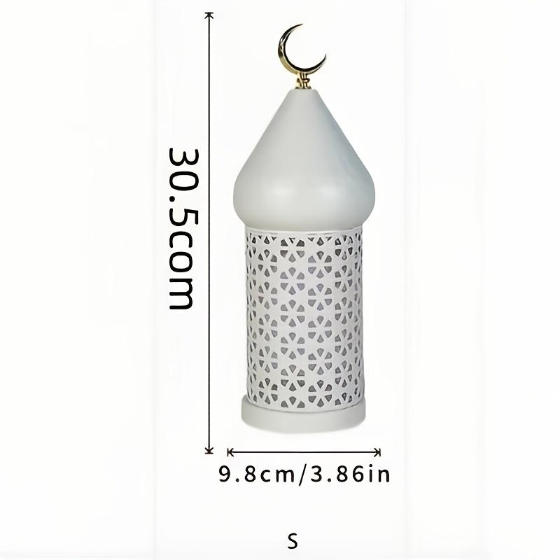 Ramadan Kareem Lantern Set White Moroccan Style Metal Hollow with Golden Crescent Moon Mubarak Home Tabletop Festival Decor