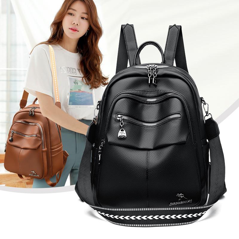 Mochila para Mujer Nueva Mochila Casual de Viaje Moderna Textura de Cuero Suave Mochila para Estudiante Bolso de Hombro Multicapa