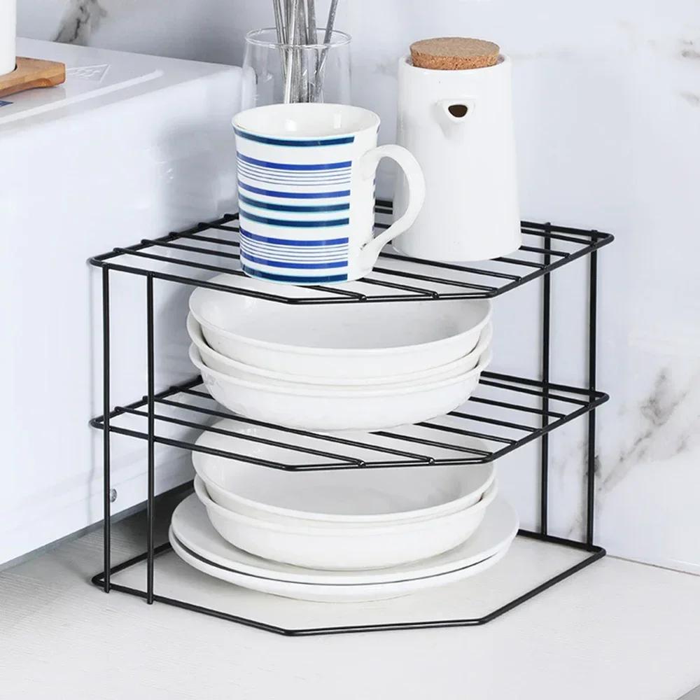 3 Tier Kitchen Seasoning Corner Shelf Pot Storage Table Top Organizer Racks Under Sink Storage Rack Carbon