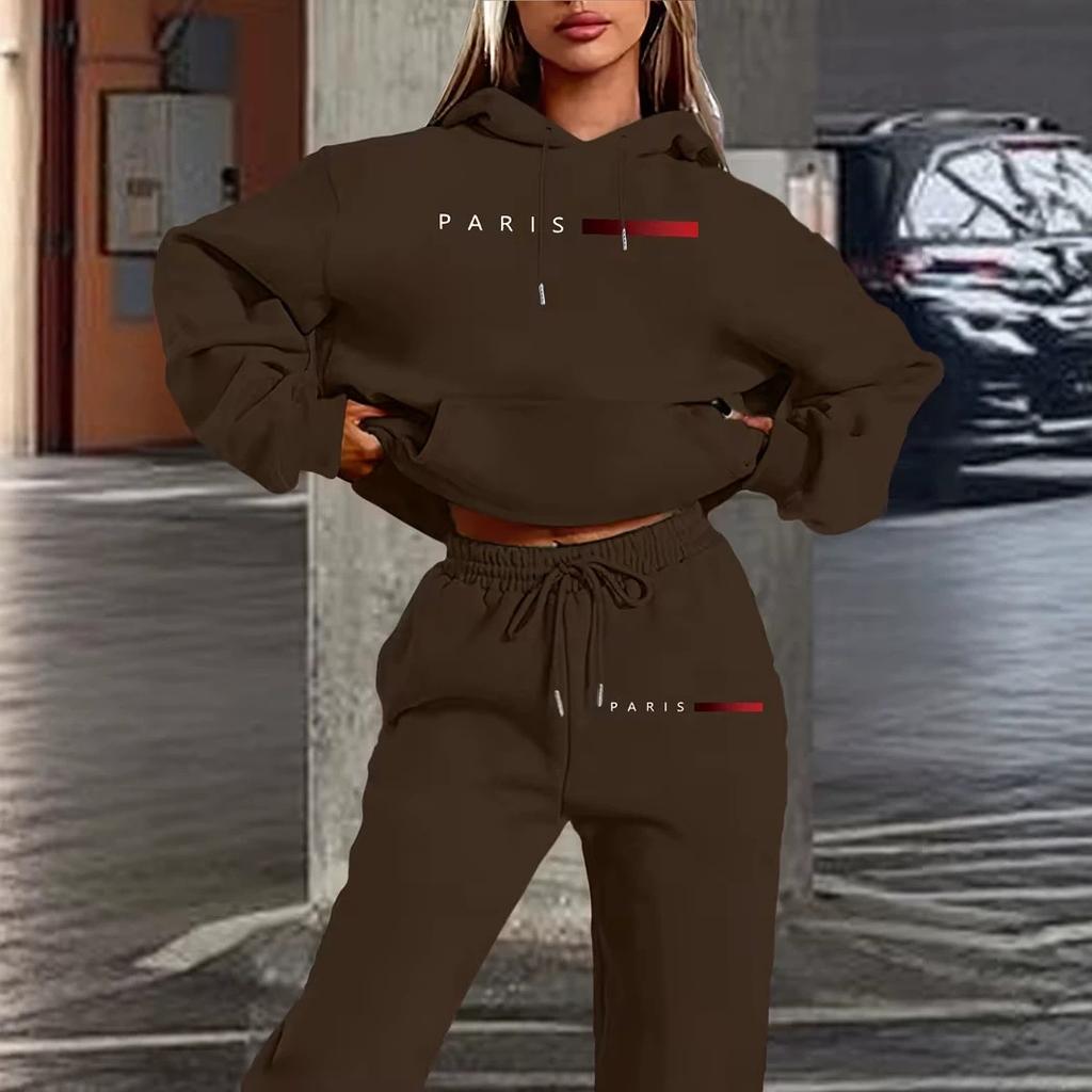 European and American Women's Clothing Autumn and Winter New Fashion Casual 1D Printing Loose Women's Hooded Sweater Set