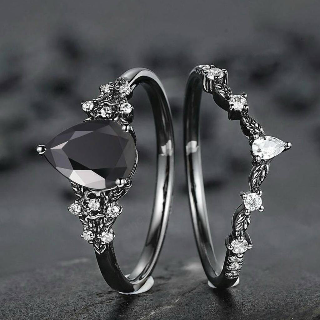 Sophisticated Flower Rings With Black Cubic Zirconia Delicate Alloy Loop For Women Size 6 10 Layering Jewelry Pieces
