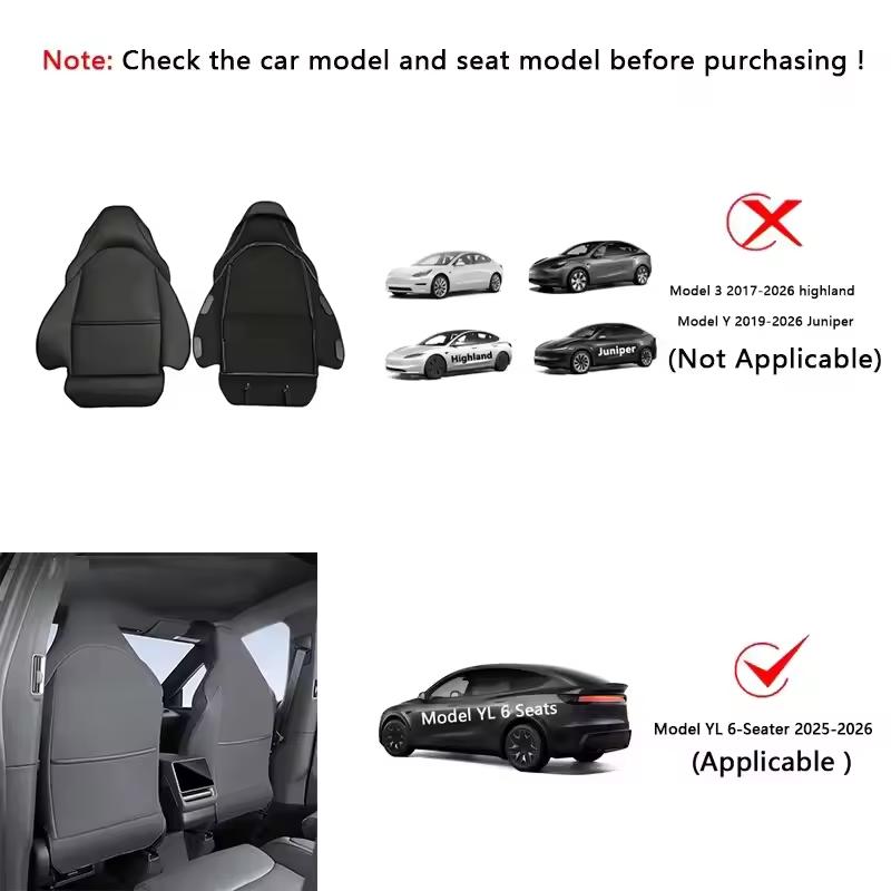 For Tesla Model YL Six Seats 2026 Car Seat Backrest Anti Kick Pad PU Leather Full Surround Seat Back Anti Scratch Protector Mat