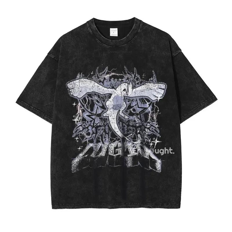 Anime Lugia Butterfree Drago Vintage Lavato Nuovi Arrivi Abbigliamento Uomo Maglietta Uomo Magliette Grafiche Uomo T-shirt da Uomo per Uomo