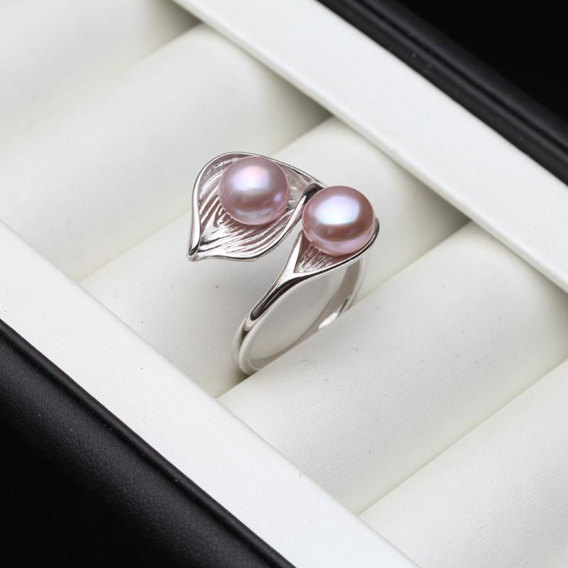 Adjustable 925 Silver Double Pearl Rings For Women,Natural Freshwater Pearl Rings Drop Shipping Couple Rings Jewelry