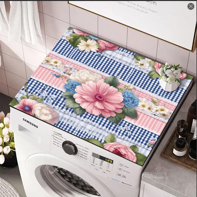 Blue Butterfly & Daisy Drain Mat Absorbent Non-Slip Washing Machine Dust Cover Pad, Dish Drying Mat for Kitchen, Laundry Room