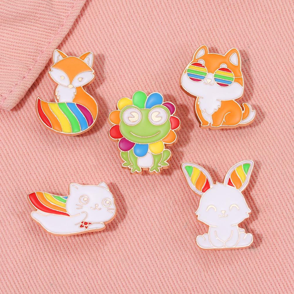 Fun Colorful And Animal Brooches With Rainbow Rabbit Fox And Frog Designs For Creative Gift Giving