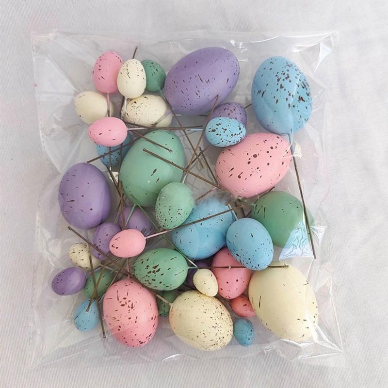 20Pcs Easter Foam Eggs Handmade Art Ornament Decorative Crafts Supplies for Children Adults DIY Photo Props
