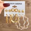 6Pairs 18K Gold Plated Alloy Earrings Set Stainless Steel Post CZ Pearl Heart Hoop for Women Fashion Jewelry