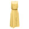Women Summer Dress Pleated Round Neck Sleeveless Solid Color Loose Slit Hem Maxi Dress Daily Date Party Wear Long Dress