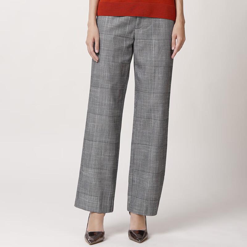 Anlom Women's Cotton Linen Plaid Wide-Leg Trousers