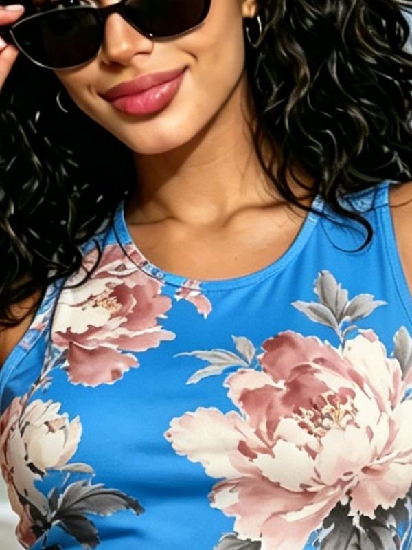 Women's Elegant Floral Sleeveless Bodycon Mini Dress, High Waist Slim Fit Casual and Party Wear