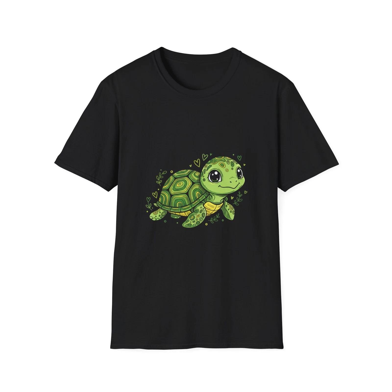 Turtle Cute Watercolor Kawaii Black Tee Nature Animal Graphic T-Shirt L