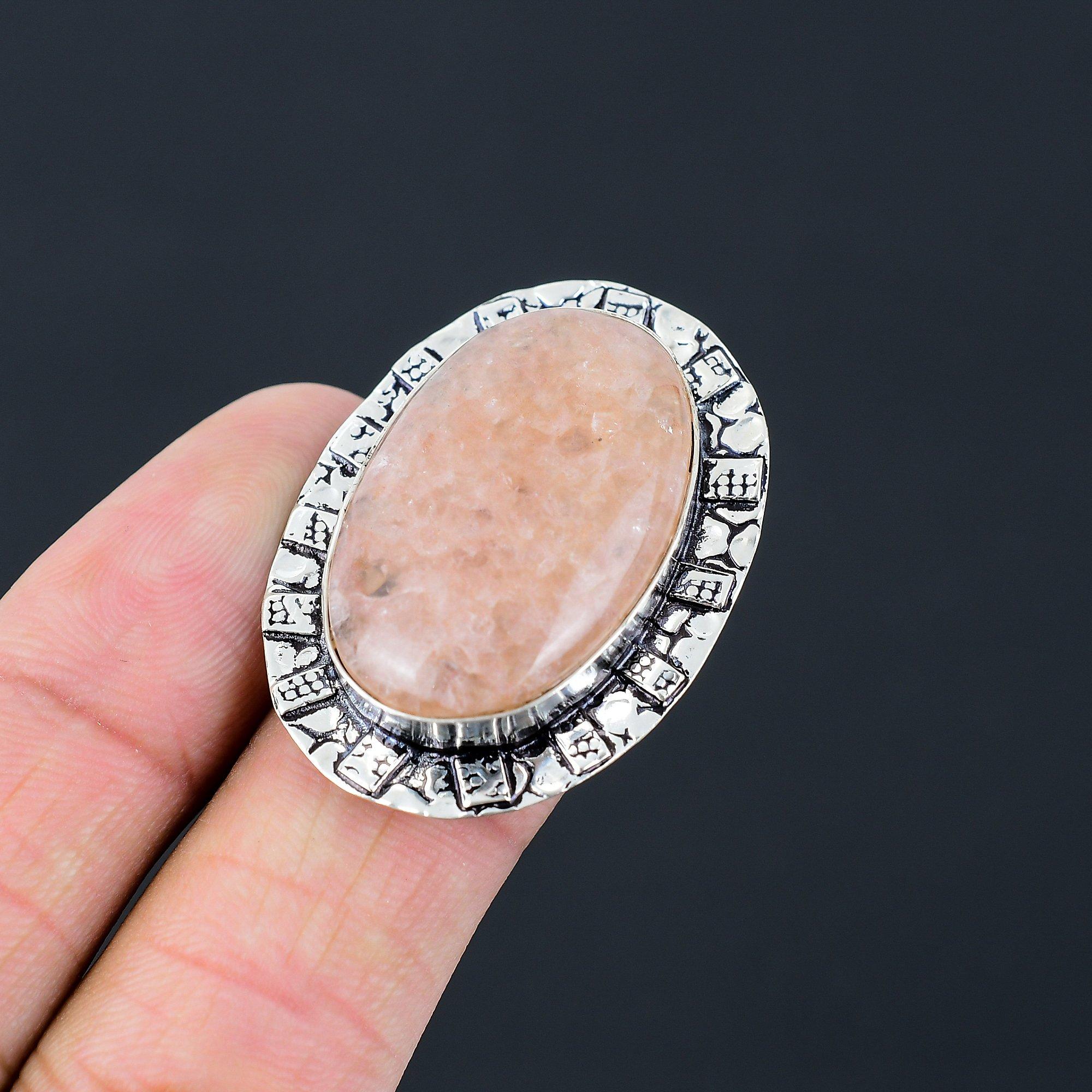 Овальное натуральное клубничное кварцевое кольцо-заявление для матери, свадебное кольцо, размер 8, серебро 925 пробы 8