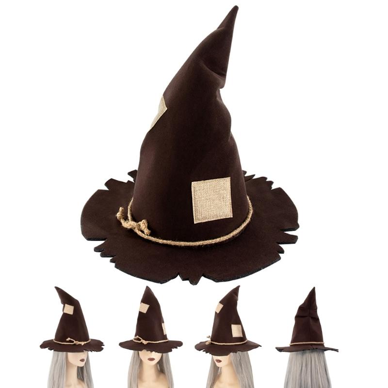 Scarecrow Felted Hat Unisex Magical Wizard Hats Halloween Witch Cosplay Hat for Halloween Party and Cosplay Event