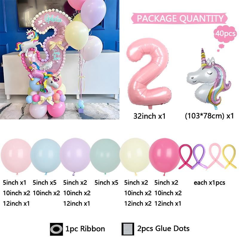 40pc/set Unicorn Series Digital Aluminum Film Balloon 1-9 suitable for birthday photo party anniversary graduation season