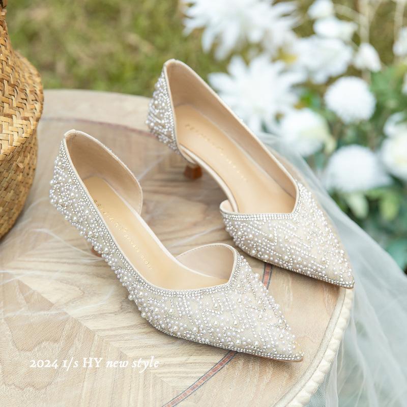 

Стразы Жемчуг Сюхэ Высокий каблук Премиум Подружки невесты Не устают Свадебное платье Свадебная обувь Одиночная обувь Новый китайский стиль 39 абрикосовый