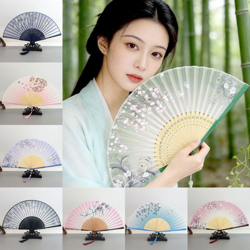 Bambus Klassischer Tanzfächer Seiden Dekorativer Fächer Vintage Stil Fächer für Hanfu Fotografie
