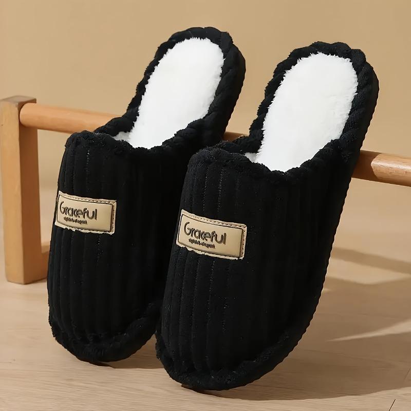 Cozy & Elegant Women's & Men's Winter Slippers • Plush Soft Lining & Thickened EVA Sole • Slip-On House Shoes with Golden Strap Design (/White)