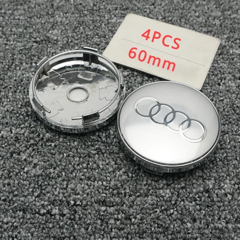 4 ks 60mm Upravená krytka náboje kola Logo středu pneumatiky pro Audi A1 A2 A3 A4 A5 A6 A7 A8 Q2 Q3 Q5 Q7 - Středová krytka kola auta