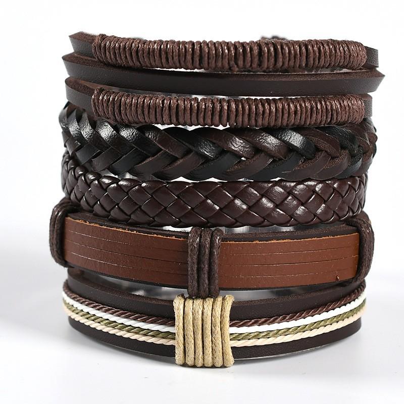 5pcs/set Retro Stylish Multilayer Wooden Beaded Men's Bracelet