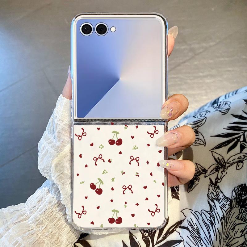Cute Cherry Phone Case For Samsung Galaxy Z Flip 7 6 5 4 3 For Samsung Flip7 Flip6 Shockproof Hard Transparent Folding Cover