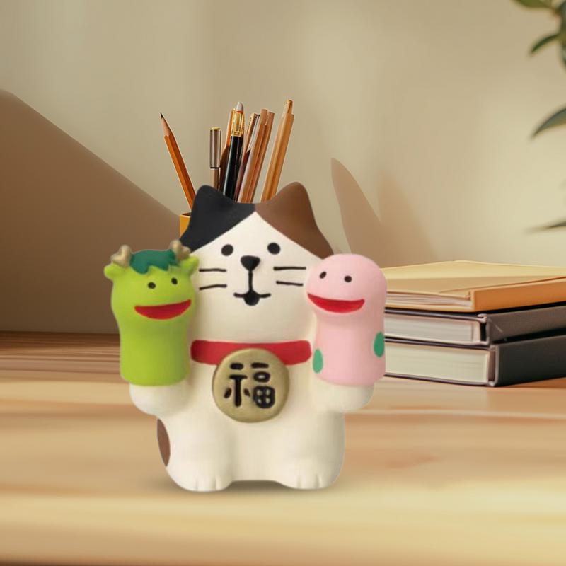 Snake Year Fortune Cat Ornament Cute Animal Resin Sculpture Creative Cat Maneki Neko Ornament Beautiful Ornament Home Decor