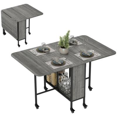 Six-Person Drop Leaf Dining Table - Grey/Black