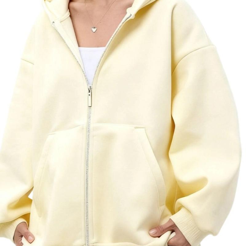 Herbst und Winter Neu Lässiger Kapuzen-Langarm-Cardigan-Sweatshirt Locker Reißverschluss-Sweatshirt Damenbekleidung