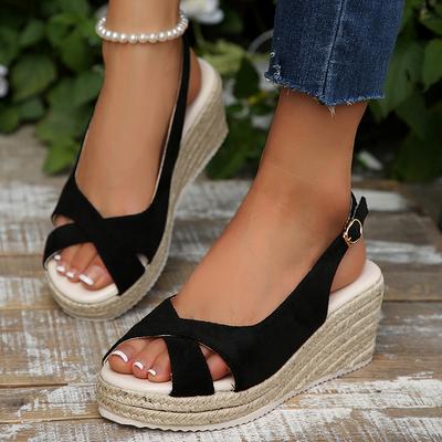 Damen Peeptoe Keilabsatz Sandalen Sommer Schnallenriemen Gladiatorschuhe Frau Mode Espadrilles Plateau Sandalias Mujer 2025