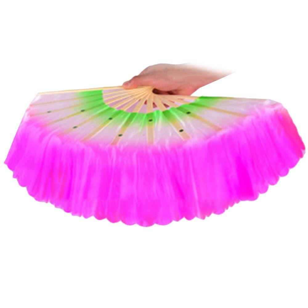 Long Imitation Silk Fans Gradient Color Long Silk Fans Dancer Practice Fan  Song Fan Performance