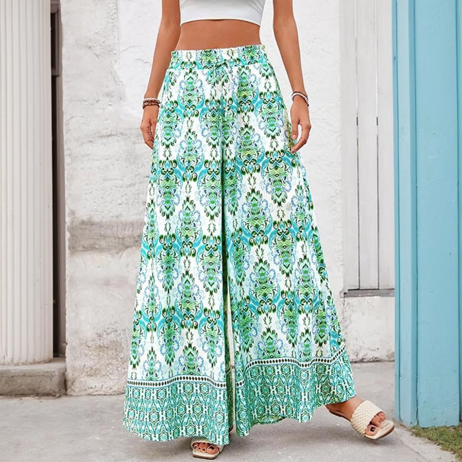 

Women s Casual Loose Spring And Summer Fashion Bohemian Printed Trousers L зелёный