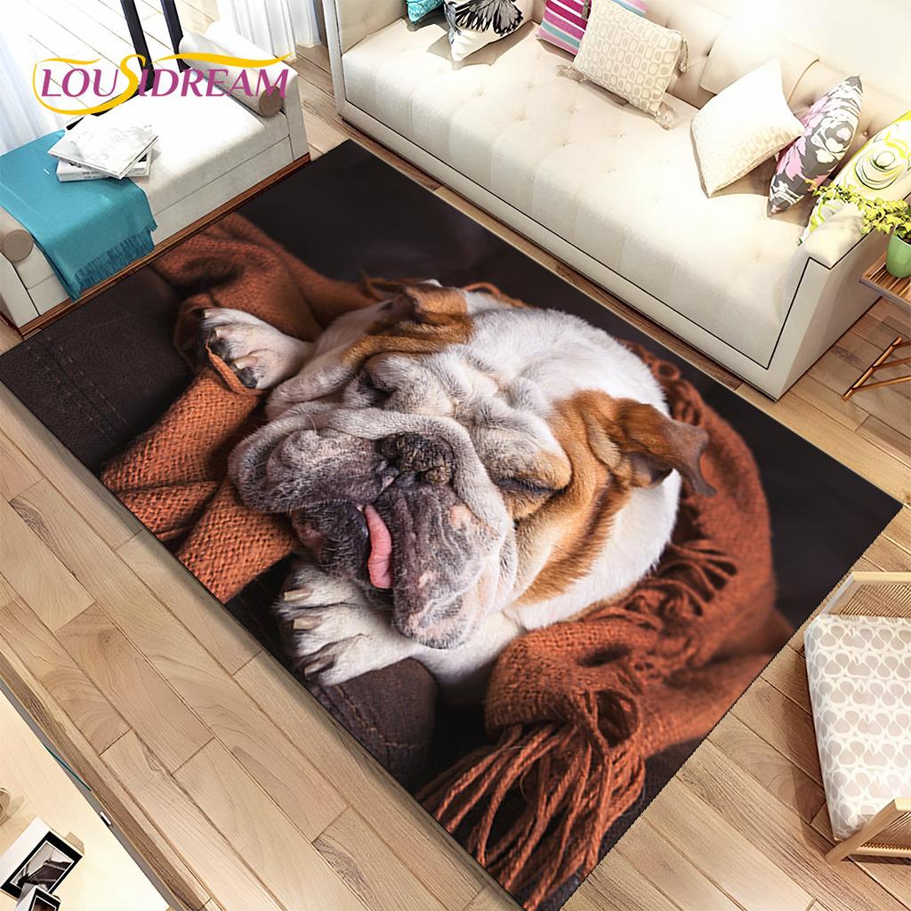 Tecknad Fransk Pitbull Hund Husdjur Områdesmatta,Matta för Hem Vardagsrum Barn Sovrum Soffa Dörrmatta Dekor,Halkfri Golvmatta
