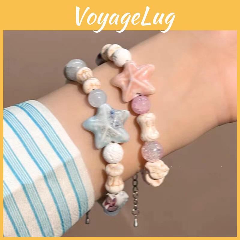 Charming Pink Ceramic Starfish And Shell Beaded Bracelet For Couples And Friends 2024 Summer Trend
