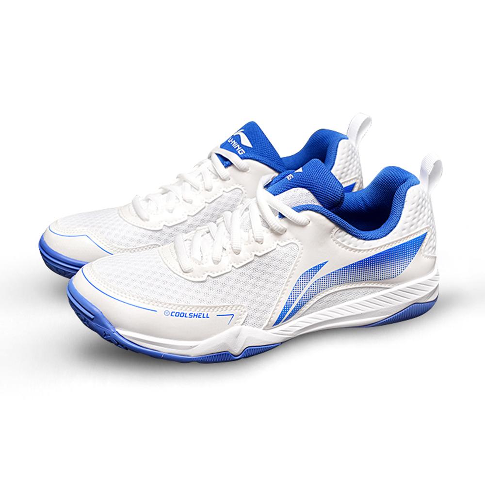 Li Ning Table Tennis Shoes Comfortable Simple Shock Absorption Support Breathable Non-Slip Low-Top Training Shoes Unisex Sneaker White Blue APTU005-1