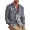 Blusa superior de camiseta de color sólido de lino de algodón de manga larga casual de moda para hombres