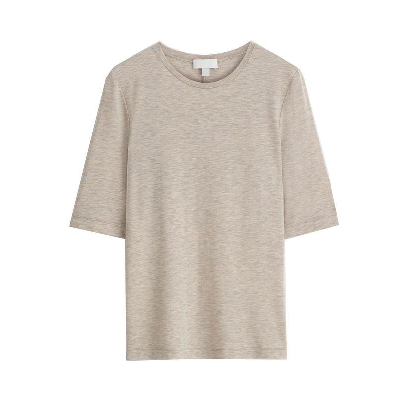 CS Autumn New Women Clothes French Style Simple Style Slim Version Round Neck Fleece Blended T-shirt Top 1292679